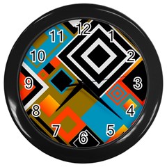 Retro Pattern Abstract Art Colorful Square Wall Clock (black) by Ndabl3x