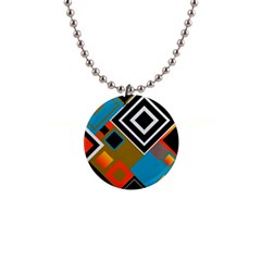 Retro Pattern Abstract Art Colorful Square 1  Button Necklace by Ndabl3x