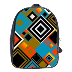 Retro Pattern Abstract Art Colorful Square School Bag (large) by Ndabl3x