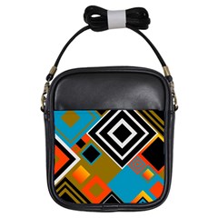 Retro Pattern Abstract Art Colorful Square Girls Sling Bag by Ndabl3x