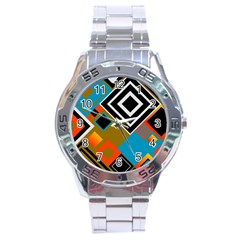 Retro Pattern Abstract Art Colorful Square Stainless Steel Analogue Watch by Ndabl3x