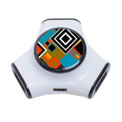 Retro Pattern Abstract Art Colorful Square 3-port Usb Hub