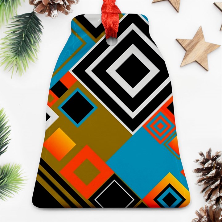 Retro Pattern Abstract Art Colorful Square Bell Ornament (Two Sides)