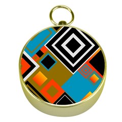 Retro Pattern Abstract Art Colorful Square Gold Compasses by Ndabl3x