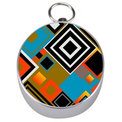 Retro Pattern Abstract Art Colorful Square Silver Compasses by Ndabl3x