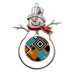 Retro Pattern Abstract Art Colorful Square Metal Snowman Ornament by Ndabl3x