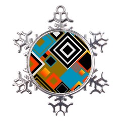 Retro Pattern Abstract Art Colorful Square Metal Large Snowflake Ornament by Ndabl3x