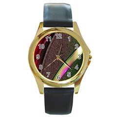 Abstract Curve Pattern Red Round Gold Metal Watch by Ndabl3x