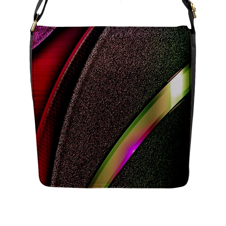 Abstract Curve Pattern Red Flap Closure Messenger Bag (L)