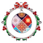 Mandala Pattern Metal X mas Wreath Ribbon Ornament Front