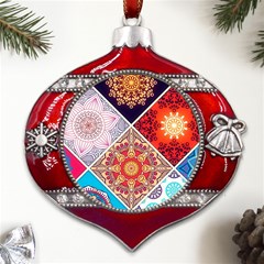 Mandala Pattern Metal Snowflake And Bell Red Ornament