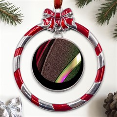 Abstract Curve Pattern Red Metal Red Ribbon Round Ornament by Ndabl3x