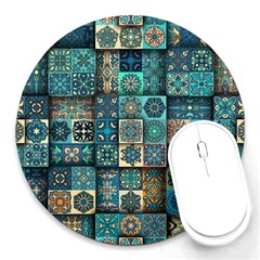 Texture Pattern Abstract Colorful Digital Art Round Mousepad by Ndabl3x