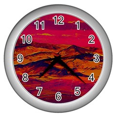 Time Wind Polishpattern Architecture Building City Cityscape Nature Pop-art Pop Surrealism  Retrowave Wall Clock (Silver)