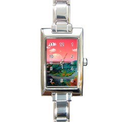 Unicorn Valley Aesthetic Clouds Landscape Mountain Nature Pop Art Surrealism Retrowave Rectangle Italian Charm Watch by Cemarart