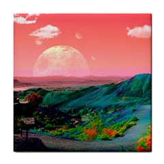 Unicorn Valley Aesthetic Clouds Landscape Mountain Nature Pop Art Surrealism Retrowave Tile Coaster by Cemarart