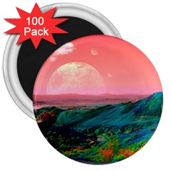 Unicorn Valley Aesthetic Clouds Landscape Mountain Nature Pop Art Surrealism Retrowave 3  Magnets (100 Pack) by Cemarart