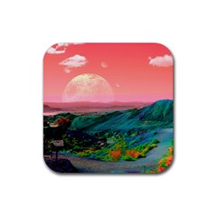 Unicorn Valley Aesthetic Clouds Landscape Mountain Nature Pop Art Surrealism Retrowave Rubber Coaster (square) by Cemarart