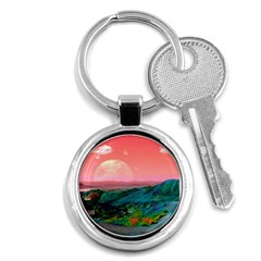 Unicorn Valley Aesthetic Clouds Landscape Mountain Nature Pop Art Surrealism Retrowave Key Chain (round) by Cemarart