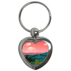 Unicorn Valley Aesthetic Clouds Landscape Mountain Nature Pop Art Surrealism Retrowave Key Chain (heart) by Cemarart