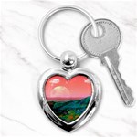 Unicorn Valley Aesthetic Clouds Landscape Mountain Nature Pop Art Surrealism Retrowave Key Chain (Heart) Front