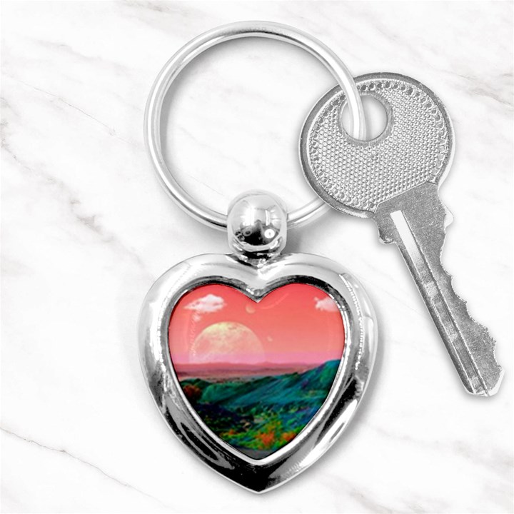 Unicorn Valley Aesthetic Clouds Landscape Mountain Nature Pop Art Surrealism Retrowave Key Chain (Heart)