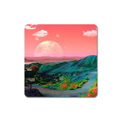 Unicorn Valley Aesthetic Clouds Landscape Mountain Nature Pop Art Surrealism Retrowave Square Magnet by Cemarart