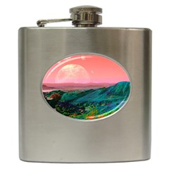 Unicorn Valley Aesthetic Clouds Landscape Mountain Nature Pop Art Surrealism Retrowave Hip Flask (6 Oz) by Cemarart