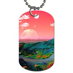 Unicorn Valley Aesthetic Clouds Landscape Mountain Nature Pop Art Surrealism Retrowave Dog Tag (two Sides) by Cemarart