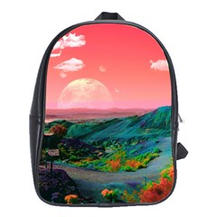 Unicorn Valley Aesthetic Clouds Landscape Mountain Nature Pop Art Surrealism Retrowave School Bag (large) by Cemarart