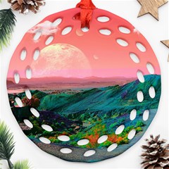 Unicorn Valley Aesthetic Clouds Landscape Mountain Nature Pop Art Surrealism Retrowave Round Filigree Ornament (two Sides) by Cemarart