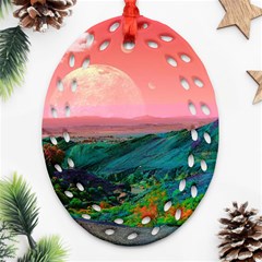 Unicorn Valley Aesthetic Clouds Landscape Mountain Nature Pop Art Surrealism Retrowave Ornament (oval Filigree) by Cemarart