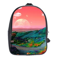 Unicorn Valley Aesthetic Clouds Landscape Mountain Nature Pop Art Surrealism Retrowave School Bag (xl) by Cemarart