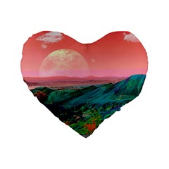 Unicorn Valley Aesthetic Clouds Landscape Mountain Nature Pop Art Surrealism Retrowave Standard 16  Premium Flano Heart Shape Cushions by Cemarart