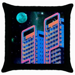 Fantasy City Architecture Building Cityscape Throw Pillow Case (black) by Cemarart