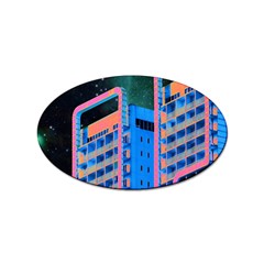 Fantasy City Architecture Building Cityscape Sticker (oval) by Cemarart