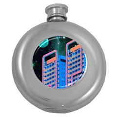 Fantasy City Architecture Building Cityscape Round Hip Flask (5 Oz) by Cemarart