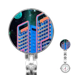 Fantasy City Architecture Building Cityscape Stainless Steel Nurses Watch by Cemarart