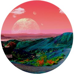 Unicorn Valley Aesthetic Clouds Landscape Mountain Nature Pop Art Surrealism Retrowave Uv Print Round Tile Coaster by Cemarart