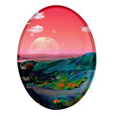 Unicorn Valley Aesthetic Clouds Landscape Mountain Nature Pop Art Surrealism Retrowave Oval Glass Fridge Magnet (4 Pack) by Cemarart