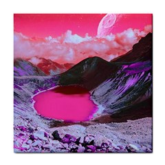 Late Night Feelings Aesthetic Clouds Color Manipulation Landscape Mountain Nature Surrealism Psicode Tile Coaster by Cemarart