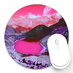 Late Night Feelings Aesthetic Clouds Color Manipulation Landscape Mountain Nature Surrealism Psicode Round Mousepad by Cemarart