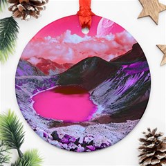 Late Night Feelings Aesthetic Clouds Color Manipulation Landscape Mountain Nature Surrealism Psicode Ornament (round) by Cemarart