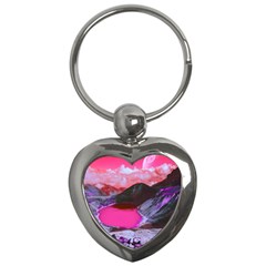 Late Night Feelings Aesthetic Clouds Color Manipulation Landscape Mountain Nature Surrealism Psicode Key Chain (heart) by Cemarart