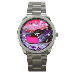 Late Night Feelings Aesthetic Clouds Color Manipulation Landscape Mountain Nature Surrealism Psicode Sport Metal Watch by Cemarart