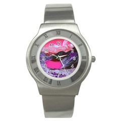 Late Night Feelings Aesthetic Clouds Color Manipulation Landscape Mountain Nature Surrealism Psicode Stainless Steel Watch by Cemarart