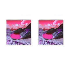 Late Night Feelings Aesthetic Clouds Color Manipulation Landscape Mountain Nature Surrealism Psicode Cufflinks (square) by Cemarart