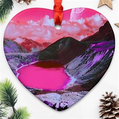 Late Night Feelings Aesthetic Clouds Color Manipulation Landscape Mountain Nature Surrealism Psicode Heart Ornament (two Sides) by Cemarart