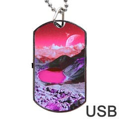 Late Night Feelings Aesthetic Clouds Color Manipulation Landscape Mountain Nature Surrealism Psicode Dog Tag Usb Flash (two Sides) by Cemarart