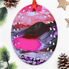 Late Night Feelings Aesthetic Clouds Color Manipulation Landscape Mountain Nature Surrealism Psicode Ornament (oval Filigree) by Cemarart